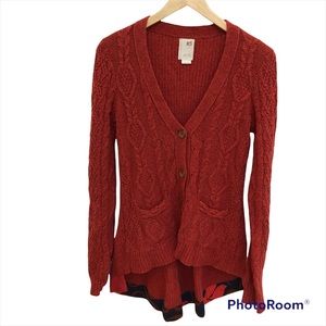 Far Away From Close Anthropologie Red High Low Knit Cardigan, XS